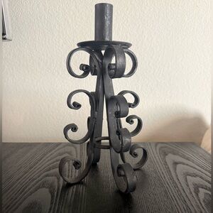 Vintage Black Iron Scroll Candle Holder